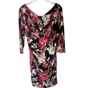 White House Black Market Black, Red & White Draped Neck Sheath Dress- Size 12